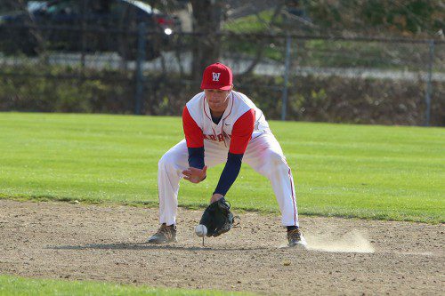 JAKE NARDONE, a junior, had a double and scored a run in Wakefield’s 7-6 victory over Woburn yesterday afternoon. (Donna Larsson File Photo)