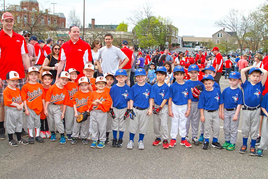 YOUNG MEMBERS of the Melrose Little League gathered before the Opening Day parade on Saturday. (Donna Larsson photo)