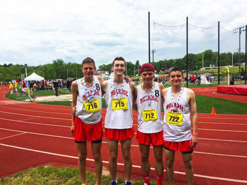 STATE MEDALISTS Adam Cook (left), Sean Conlan, Griffin Barriss and Kevin Wheelock were among those who home hardware at the Div. 3 State Finals. Senior Kevin Wheelock (right) also became the state champ in the 2 mile. (courtesy photo Dgyboard via Twitter)