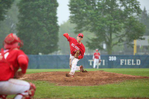 MIKE MUSCARELLA faced Mother Nature and the pesky bats of Danvers during Melrose's playoff loss on Monday. (Donna Larsson photo)