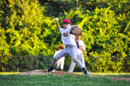 Finn Rodger on the mound for the all stars closing out the semi final game against Stoneham.  With an 11-4 win, the team advanced to the Jimmy Fund championship game but came up short that day to Wakefield.  (Courtesy Photo)